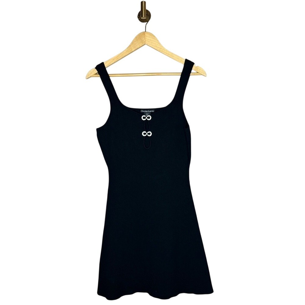 Christian Lacroix Black Ribbed Knit Mini Dress Silver Hardware Medium